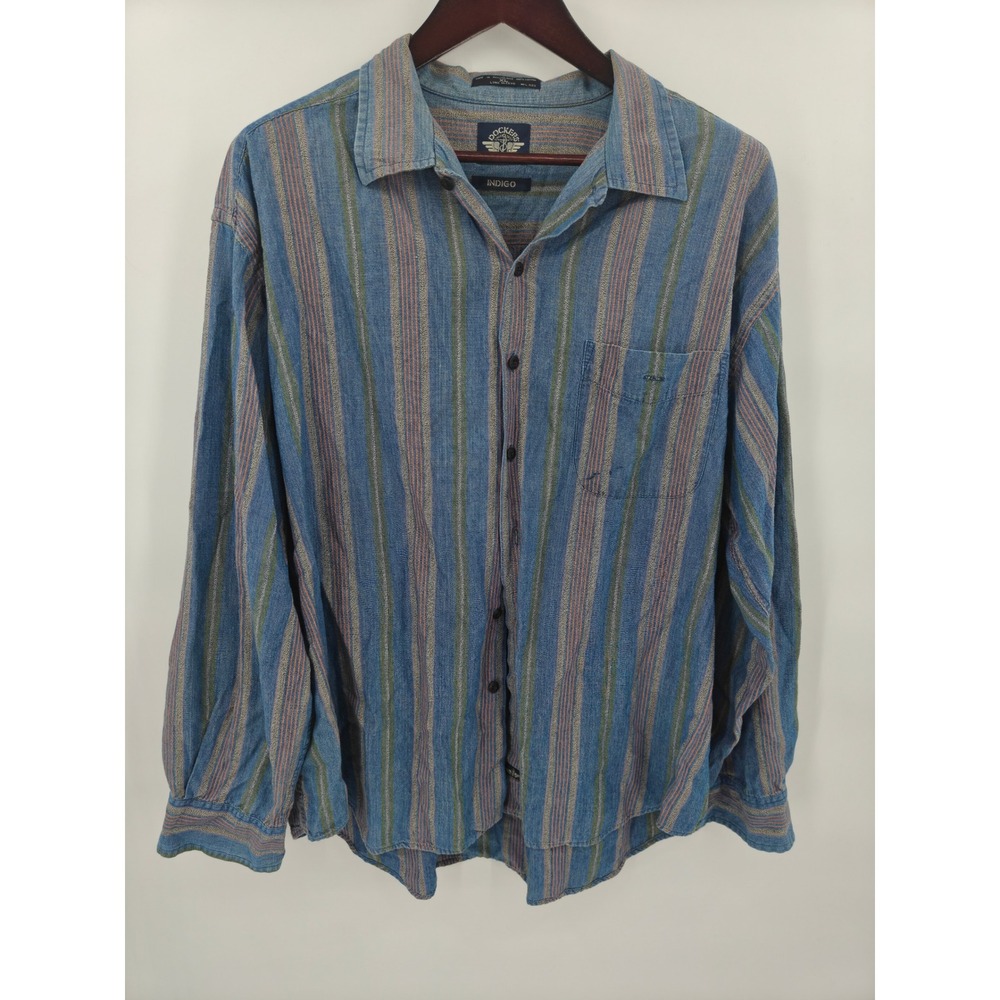 Dockers Indigo Mens XL Long Sleeve Striped Cotton Button Down Shirt Blue Multi
